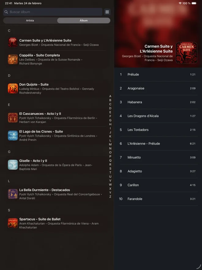 Cadence iPad portrait screen in light mode showing library and player layout