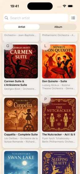 Cadence iPhone library shown as album covers