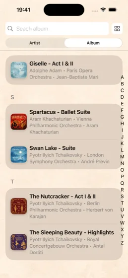 Cadence iPhone library shown in list view