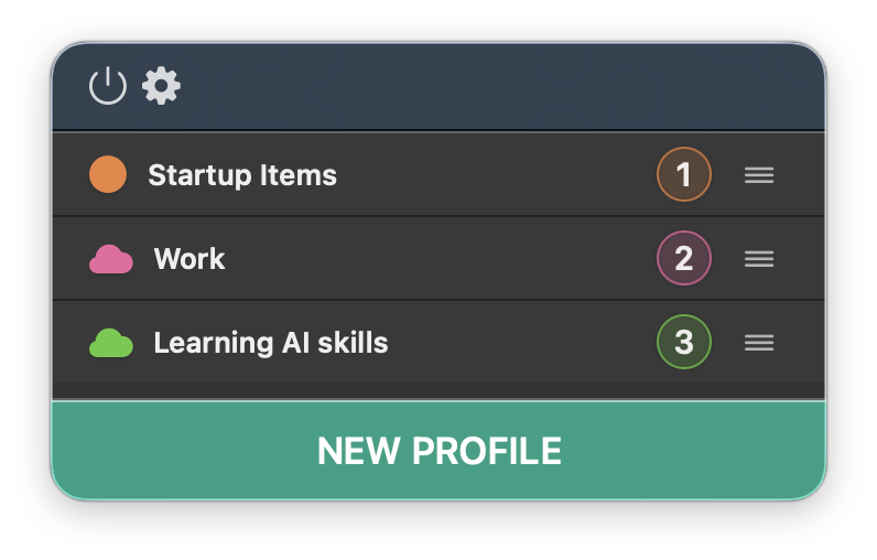Commute profile view with selected open and close apps