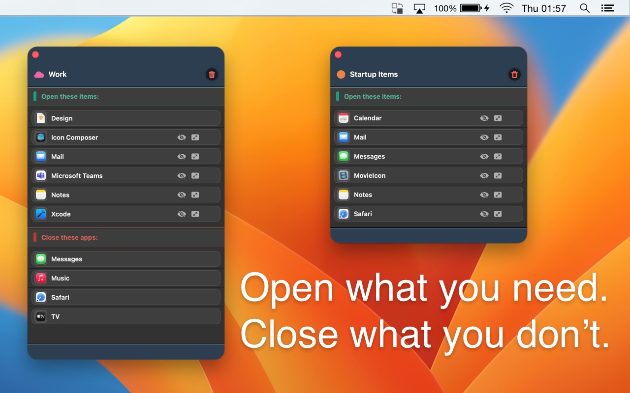 Commute screenshot showing app opening and closing profiles