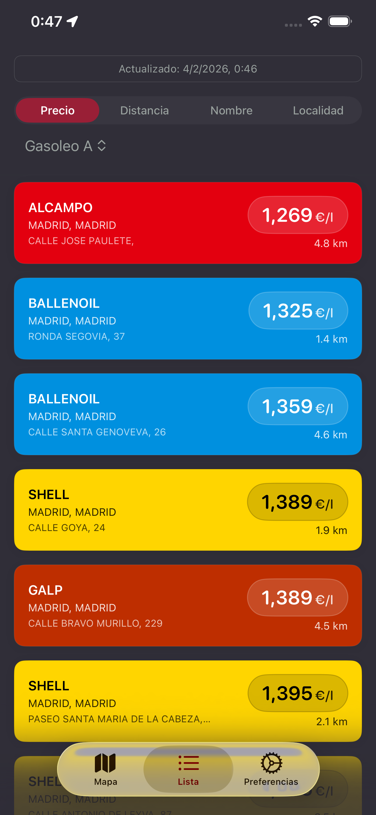 Lista de gasolineras en Preciolinera