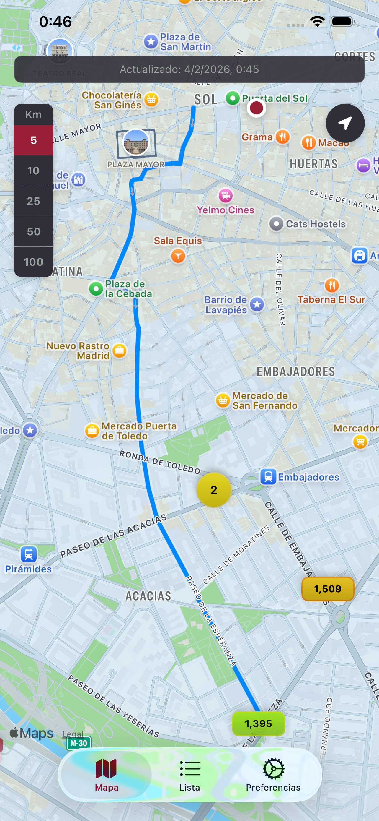 Ruta y precios en Preciolinera